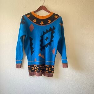 Vintage 80s lambswool and angora southwest Aztec western sweater size large